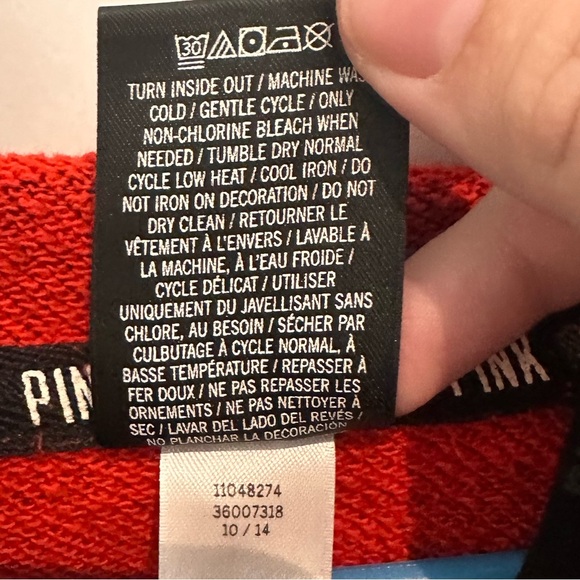 PINK Zip Up Red Hoodie Size Small - Picture 7 of 9